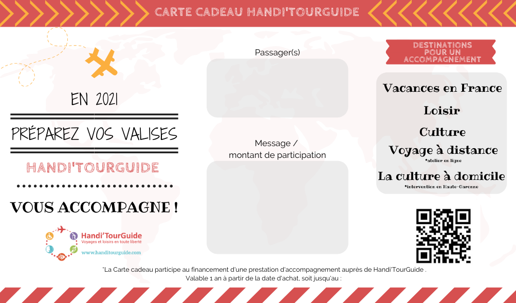 Carte cadeau Handicap - Sénior - Voyage - Loisir - Culture Handi'TourGuide