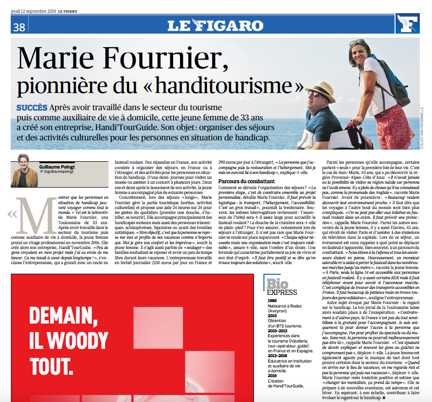 Handi'TourGuide dans le Figaro - pionniére du Handitourisme